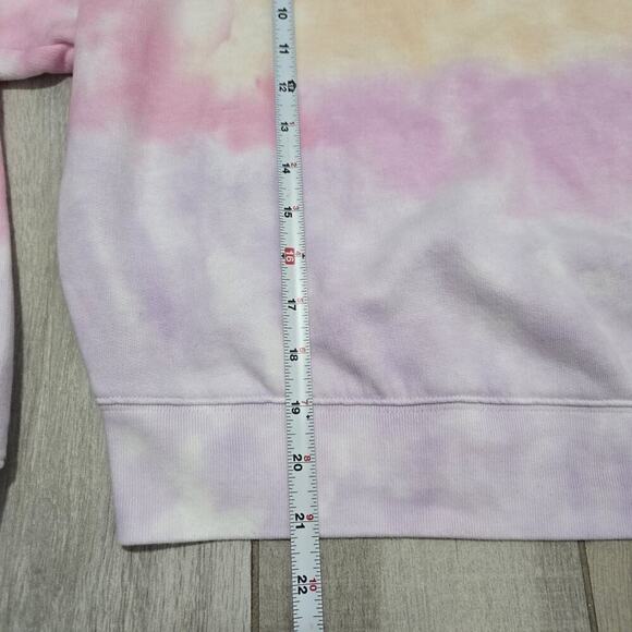 Victorias Secret PINK Sweatshirt XL Off Shoulder Tie Dye Pastel Rainbow Pullover - Picture 4 of 11